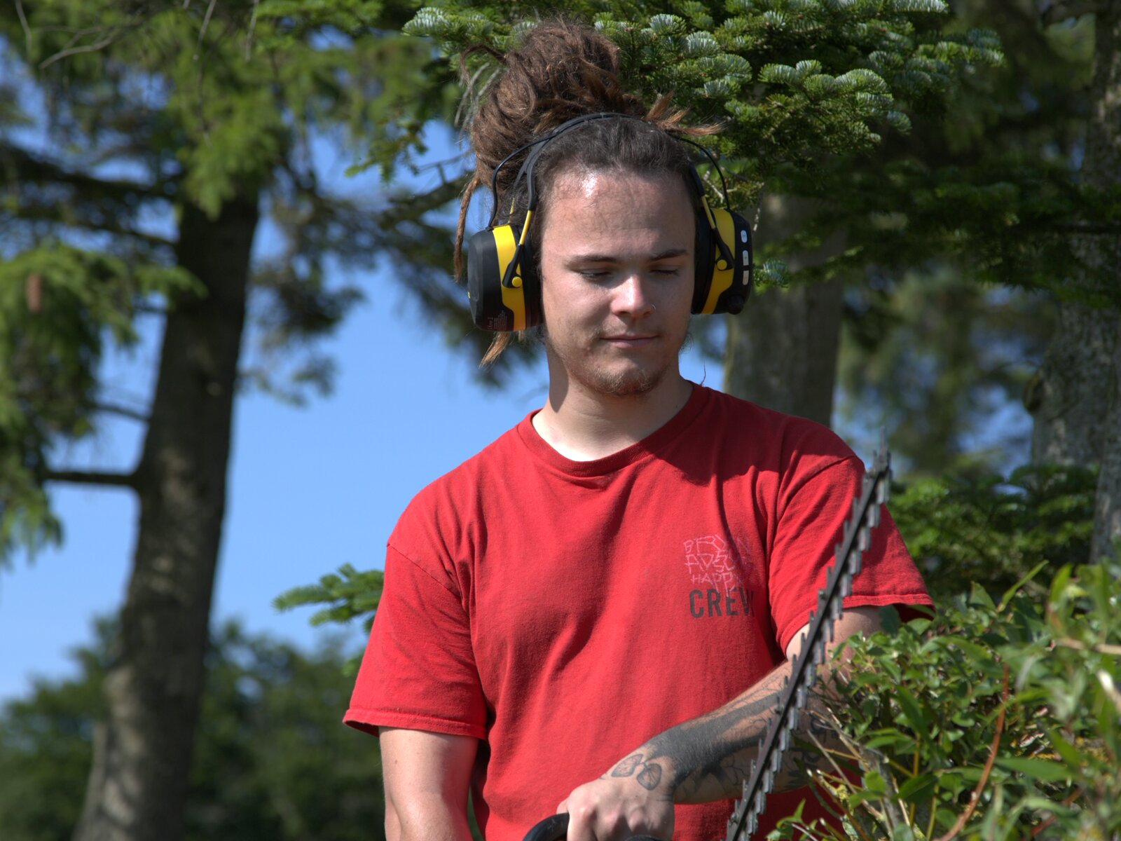 Daniel fra Wesenberg Have & Anlægsservice med hækkeklipper